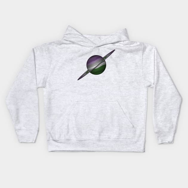 Planet and Rings in Genderqueer Pride Flag Colors Kids Hoodie by LiveLoudGraphics